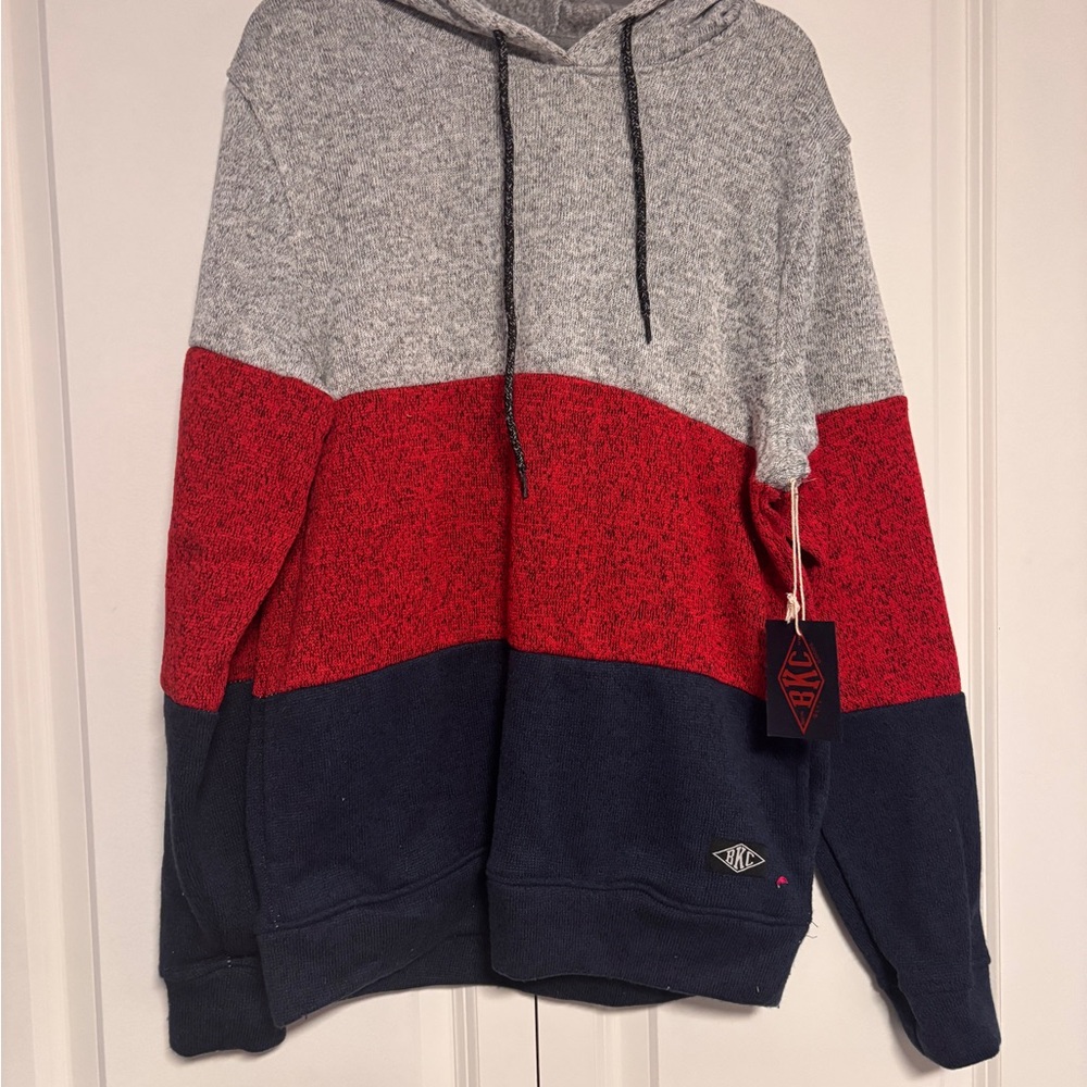 Colorblock Hoodie Sweater - Gray, Red, and Blue